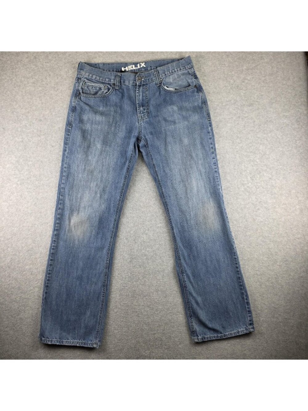 Helix Jeans Mens 36x34 Blue Light Wash Relaxed Straight Embroidered Pockets